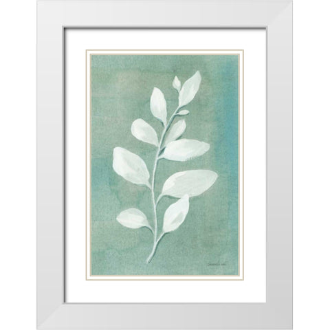 Sage Leaves I White Modern Wood Framed Art Print with Double Matting by Nai, Danhui