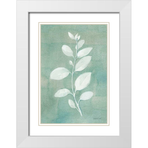 Sage Leaves II White Modern Wood Framed Art Print with Double Matting by Nai, Danhui