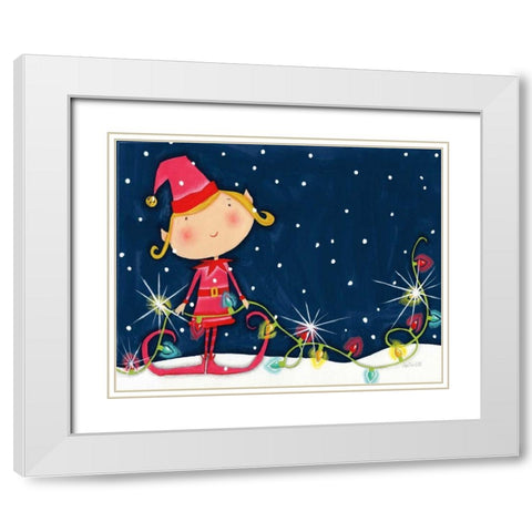 Bright Christmas Lights Elf Blue White Modern Wood Framed Art Print with Double Matting by Tavoletti, Anne