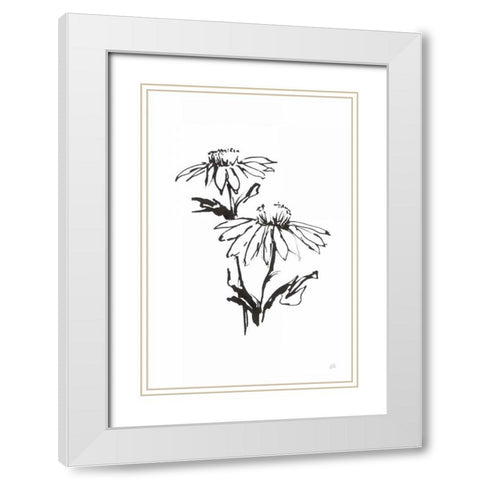 Line Echinacea II White Modern Wood Framed Art Print with Double Matting by Paschke, Chris