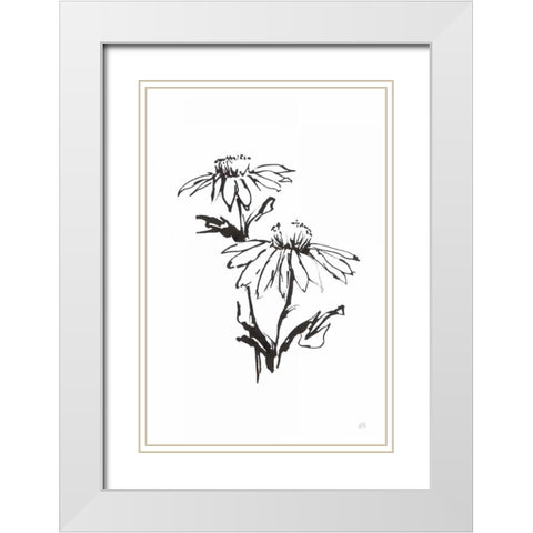 Line Echinacea II White Modern Wood Framed Art Print with Double Matting by Paschke, Chris