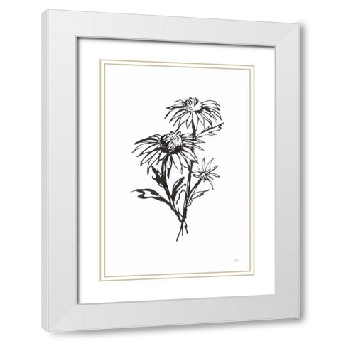 Line Echinacea III White Modern Wood Framed Art Print with Double Matting by Paschke, Chris