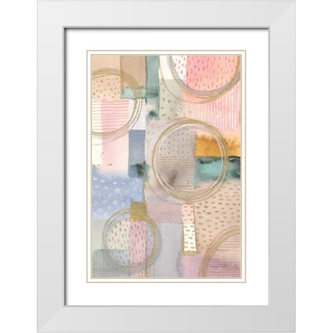 Circle Stories I White Modern Wood Framed Art Print with Double Matting by Nai, Danhui