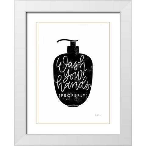 Wash Your Hands III Dispenser White Modern Wood Framed Art Print with Double Matting by Thorns, Becky