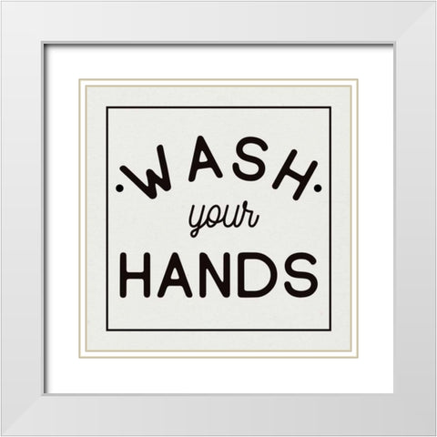 Bathroom Rules I Sq White Modern Wood Framed Art Print with Double Matting by Wild Apple Portfolio