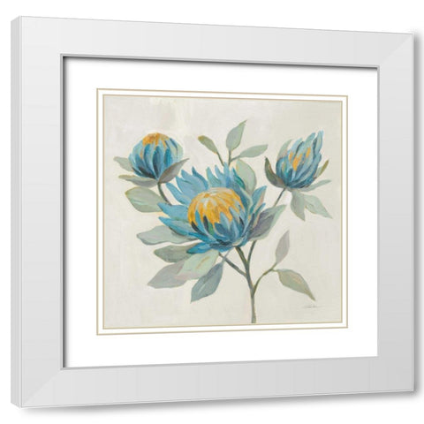 Field Floral II Blue White Modern Wood Framed Art Print with Double Matting by Vassileva, Silvia