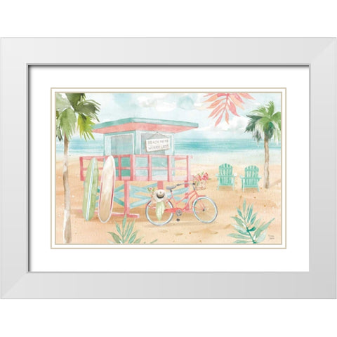 Surfs Up I White Modern Wood Framed Art Print with Double Matting by June, Dina