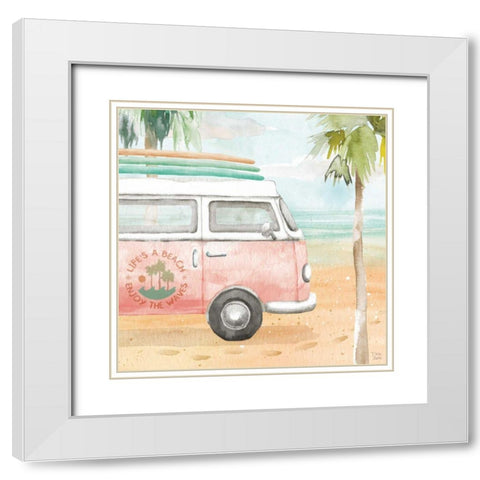 Surfs Up V White Modern Wood Framed Art Print with Double Matting by June, Dina