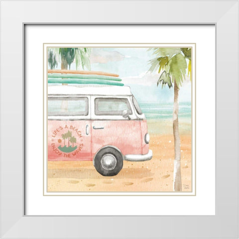 Surfs Up V White Modern Wood Framed Art Print with Double Matting by June, Dina