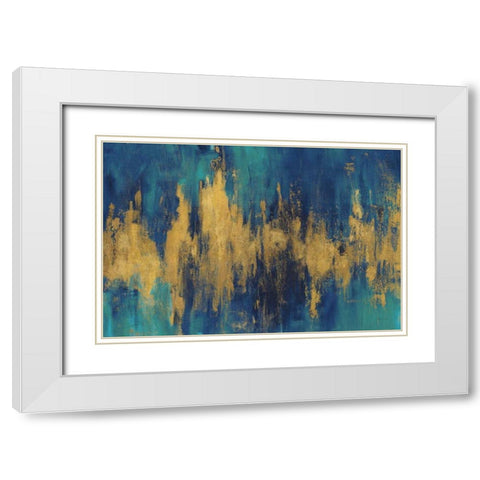 Blue and Gold Abstract Crop White Modern Wood Framed Art Print with Double Matting by Nai, Danhui