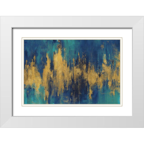 Blue and Gold Abstract Crop White Modern Wood Framed Art Print with Double Matting by Nai, Danhui