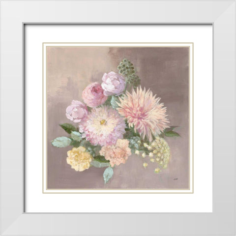 Pale Floral Spray I White Modern Wood Framed Art Print with Double Matting by Purinton, Julia