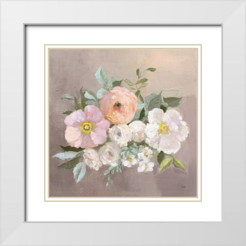 Pale Floral Spray II White Modern Wood Framed Art Print with Double Matting by Purinton, Julia