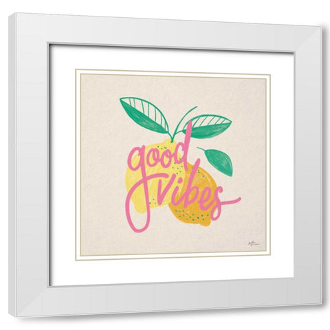 Good Vibes Lemons I White Modern Wood Framed Art Print with Double Matting by Penner, Janelle