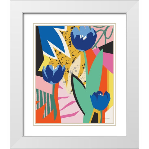 Blue Tulips White Modern Wood Framed Art Print with Double Matting by Gallagher, Megan
