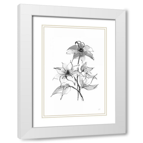 Wash Clematis White Modern Wood Framed Art Print with Double Matting by Paschke, Chris