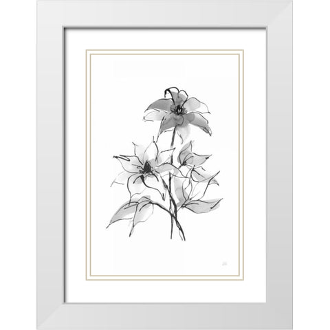 Wash Clematis White Modern Wood Framed Art Print with Double Matting by Paschke, Chris