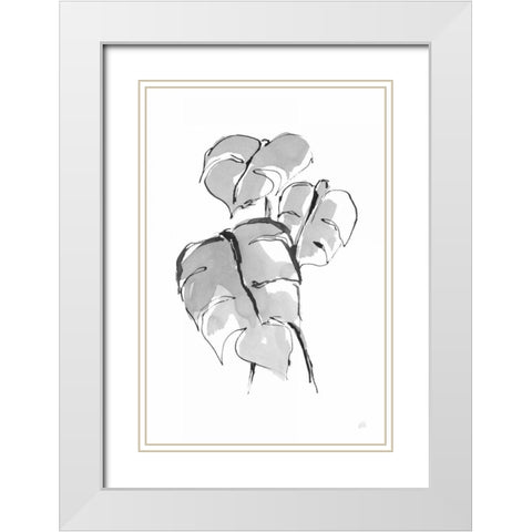 Wash Split Leaf II White Modern Wood Framed Art Print with Double Matting by Paschke, Chris