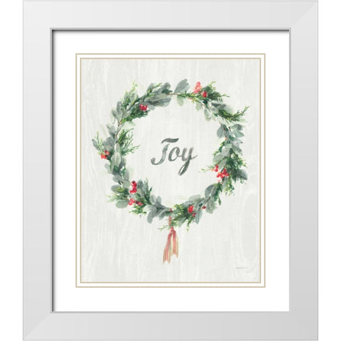 White and Bright Christmas Wreath I White Modern Wood Framed Art Print with Double Matting by Nai, Danhui