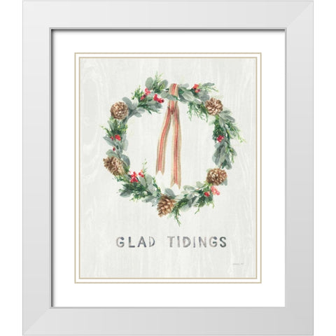 White and Bright Christmas Wreath II White Modern Wood Framed Art Print with Double Matting by Nai, Danhui