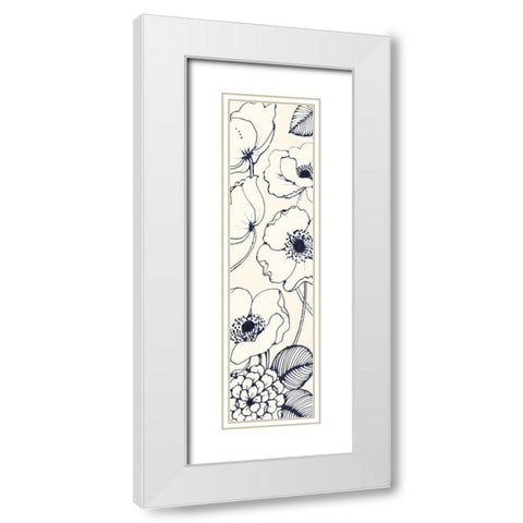 Navy Pen and Ink Flowers III Crop White Modern Wood Framed Art Print with Double Matting by Wild Apple Portfolio
