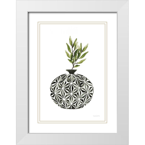 Geometric Vases IV Green White Modern Wood Framed Art Print with Double Matting by Charro, Mercedes Lopez