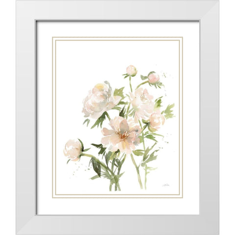 Peonies II White Modern Wood Framed Art Print with Double Matting by Pete, Katrina
