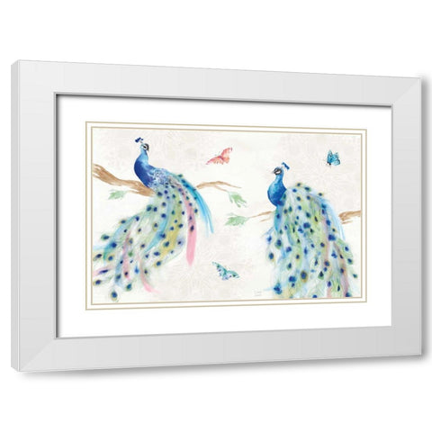 Peacock Glory I White Modern Wood Framed Art Print with Double Matting by June, Dina