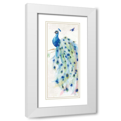 Peacock Glory III White Modern Wood Framed Art Print with Double Matting by June, Dina