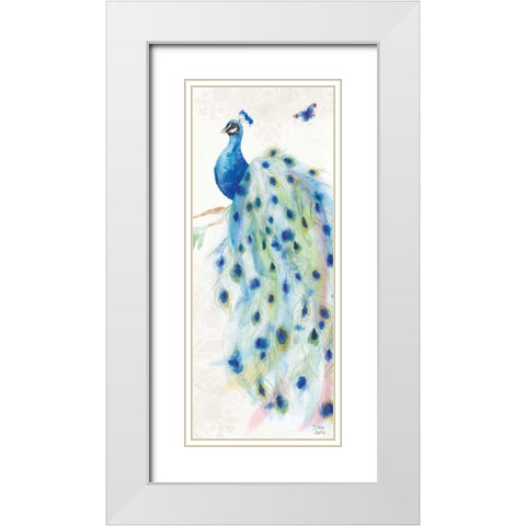 Peacock Glory III White Modern Wood Framed Art Print with Double Matting by June, Dina