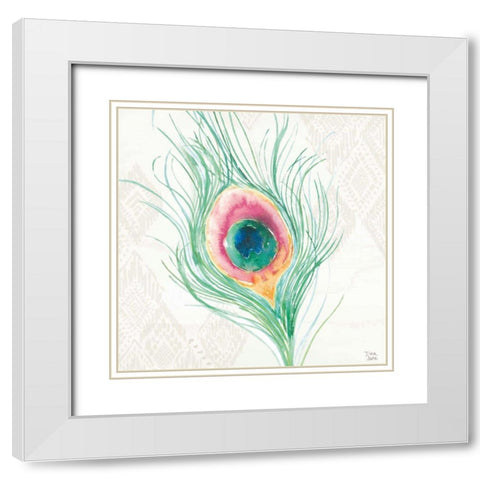 Peacock Glory VII White Modern Wood Framed Art Print with Double Matting by June, Dina