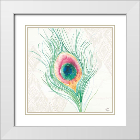 Peacock Glory VII White Modern Wood Framed Art Print with Double Matting by June, Dina