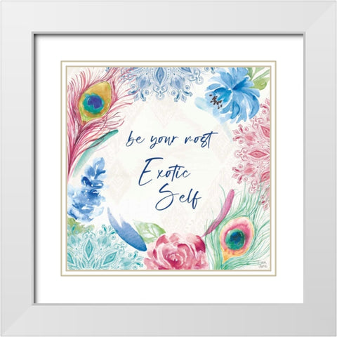 Peacock Glory IX White Modern Wood Framed Art Print with Double Matting by June, Dina