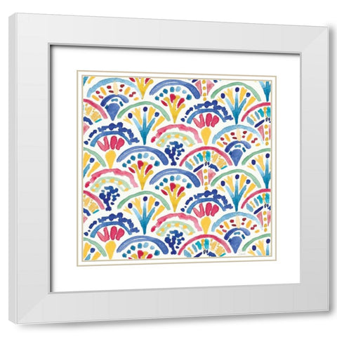 Peacock Glory Pattern IIA White Modern Wood Framed Art Print with Double Matting by June, Dina