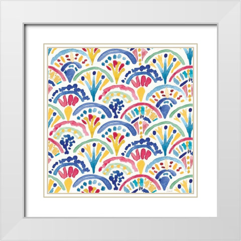 Peacock Glory Pattern IIA White Modern Wood Framed Art Print with Double Matting by June, Dina