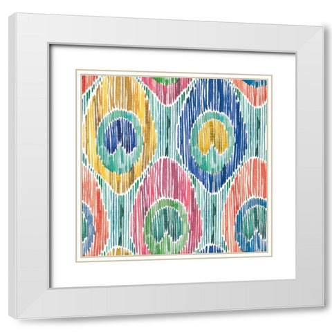 Peacock Glory Pattern VII White Modern Wood Framed Art Print with Double Matting by June, Dina