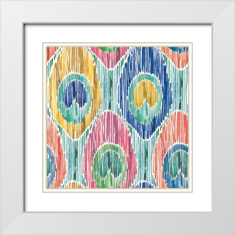 Peacock Glory Pattern VII White Modern Wood Framed Art Print with Double Matting by June, Dina