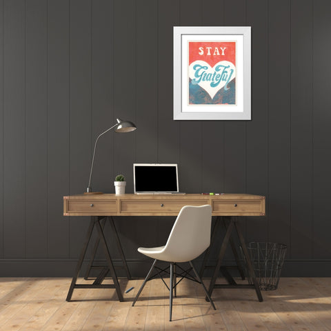 Stay Grateful White Modern Wood Framed Art Print with Double Matting by Nai, Danhui