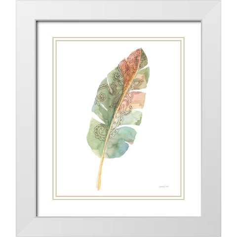 Boho Tropical Leaf I on White White Modern Wood Framed Art Print with Double Matting by Nai, Danhui