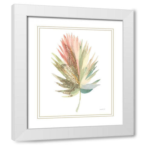 Boho Tropical Leaf IV on White White Modern Wood Framed Art Print with Double Matting by Nai, Danhui