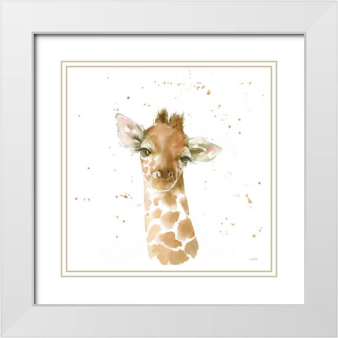 Baby Giraffe White Modern Wood Framed Art Print with Double Matting by Pete, Katrina