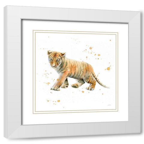 Tiger Cub White Modern Wood Framed Art Print with Double Matting by Pete, Katrina