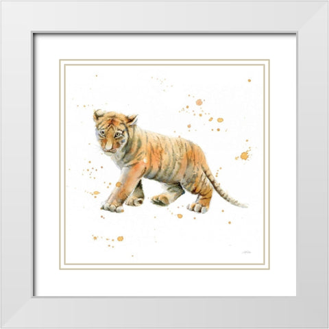 Tiger Cub White Modern Wood Framed Art Print with Double Matting by Pete, Katrina