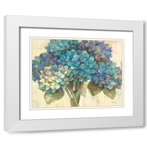 Turquoise Hydrangea White Modern Wood Framed Art Print with Double Matting by Hristova, Albena
