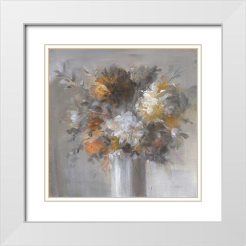 Weekend Bouquet White Modern Wood Framed Art Print with Double Matting by Nai, Danhui