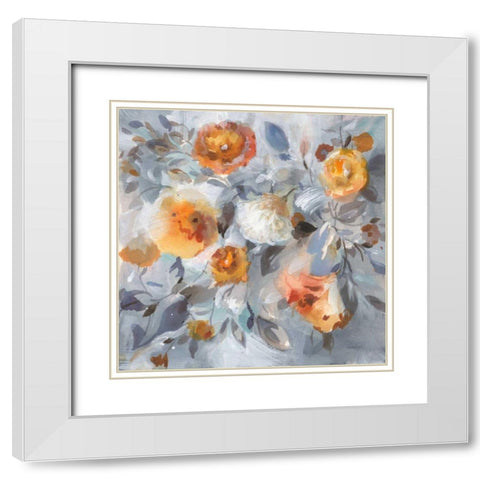 Floral Uplift White Modern Wood Framed Art Print with Double Matting by Nai, Danhui