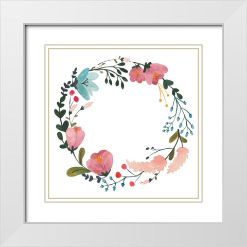 Romantic Floral Wreath II White Modern Wood Framed Art Print with Double Matting by Wild Apple Portfolio