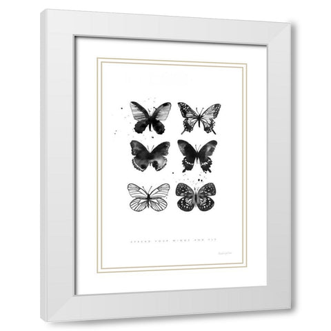 Six Inky Butterflies White Modern Wood Framed Art Print with Double Matting by Charro, Mercedes Lopez