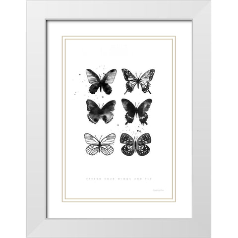 Six Inky Butterflies White Modern Wood Framed Art Print with Double Matting by Charro, Mercedes Lopez