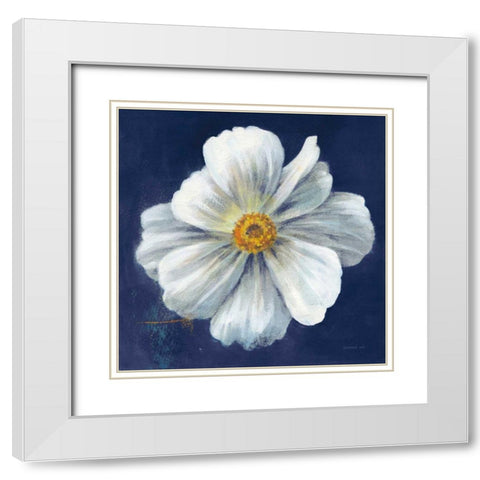 Boldest Bloom I Dark Blue White Modern Wood Framed Art Print with Double Matting by Nai, Danhui